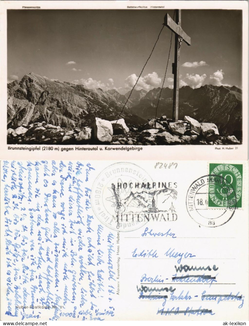 Mittenwald Brunnsteingipfel (2180 M) Gegen Hinterautal U. Karwendelgebirge 1955 - Mittenwald