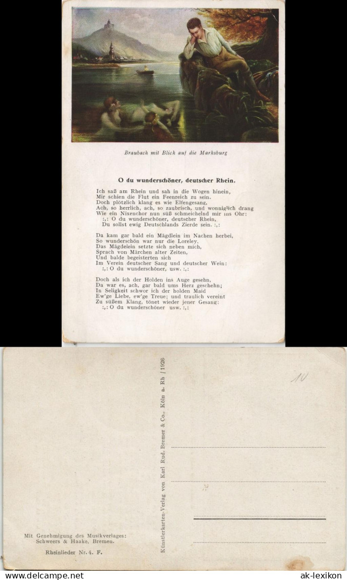 Ansichtskarte Braubach Künstlerkarte - Liedkarte Mann 1925 - Braubach