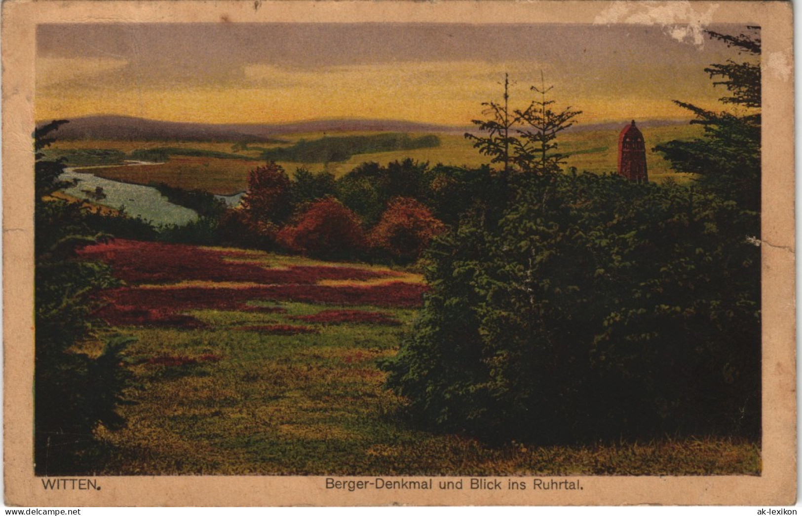 Ansichtskarte Witten (Ruhr) Berger-Denkmal Und Blick Ins Ruhrtal 1924 - Witten