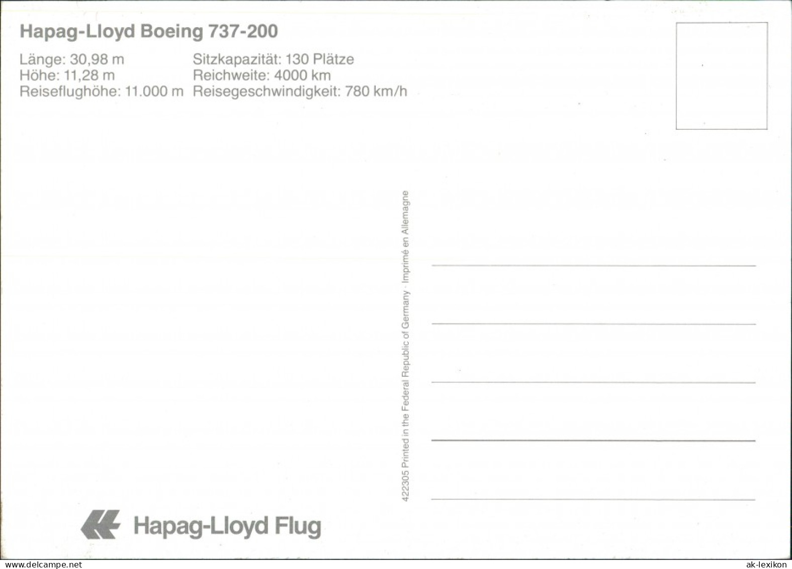 Ansichtskarte  Hapag-Lloyd Boeing 737-200 Flugzeug Airplane Avion 1990 - 1946-....: Modern Era