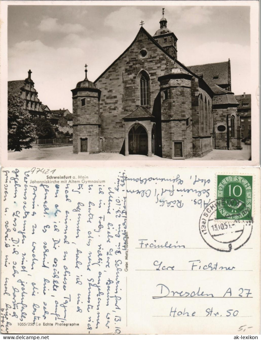 Ansichtskarte Schweinfurt Johanniskirche Mit Altem Gymnasium 1951 - Schweinfurt