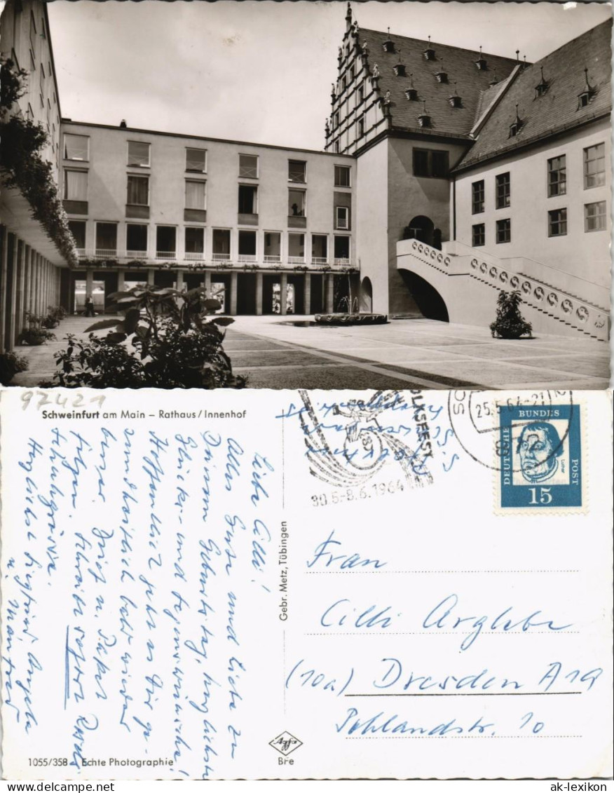 Ansichtskarte Schweinfurt Rathaus - Innenhof 1964 - Schweinfurt
