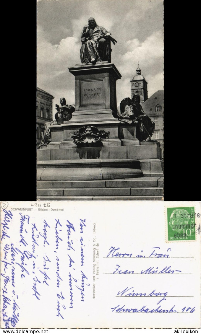 Ansichtskarte Schweinfurt Rückert-Denkmal 1956 - Schweinfurt