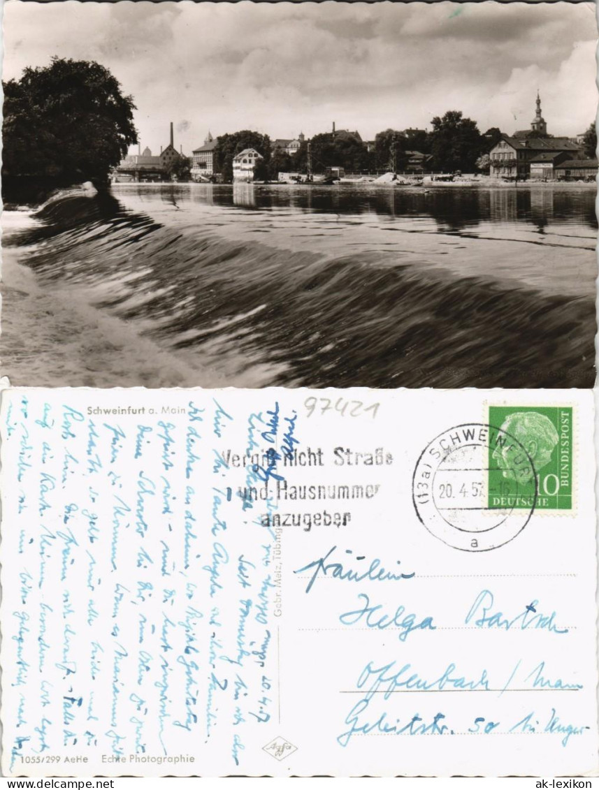 Ansichtskarte Schweinfurt Flußpartie, Stadt, Fabrik 1957 - Schweinfurt