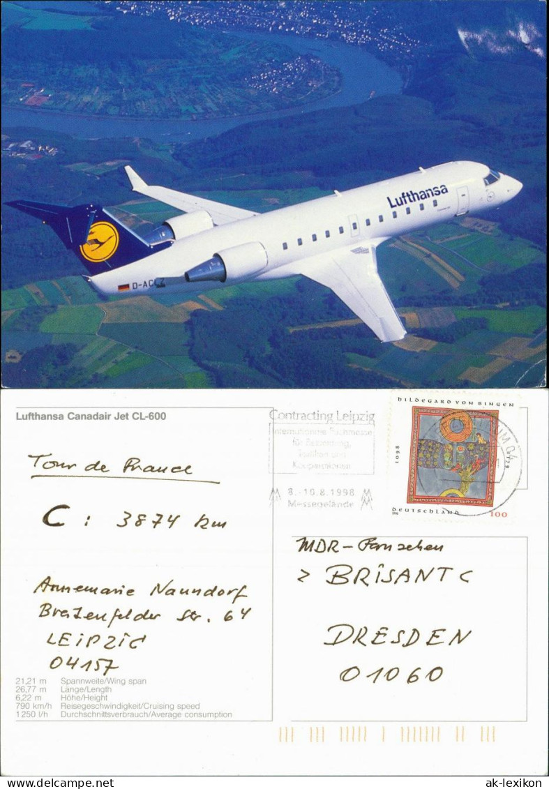 Ansichtskarte  Lufthansa Canadair Jet CL-600 Im Flug 2000 - 1946-....: Modern Era