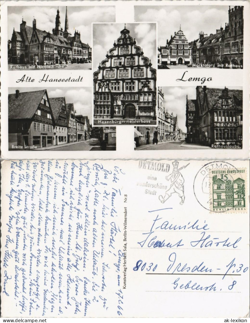 Ansichtskarte Detmold MB: Rathaus, Markt, Breite Straße 1966 - Detmold