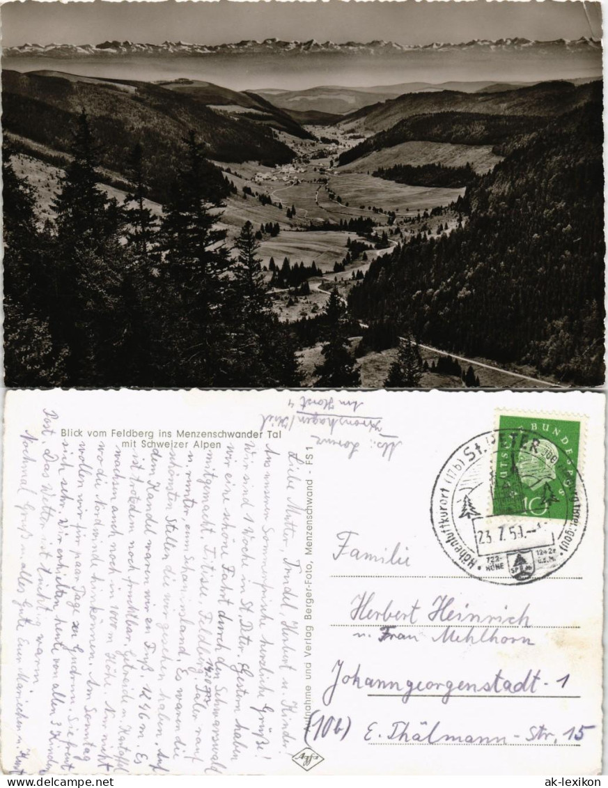 Feldberg (Schwarzwald) Blick Vom   Menzenschwader Tal Schweizer Alpen 1959 - Feldberg