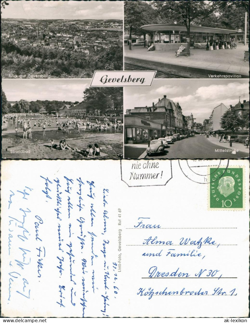 Gevelsberg Mehrbild-AK Mit 4 Ansichten Ua. Verkehrs-P. & Strandbad 1960 - Gevelsberg