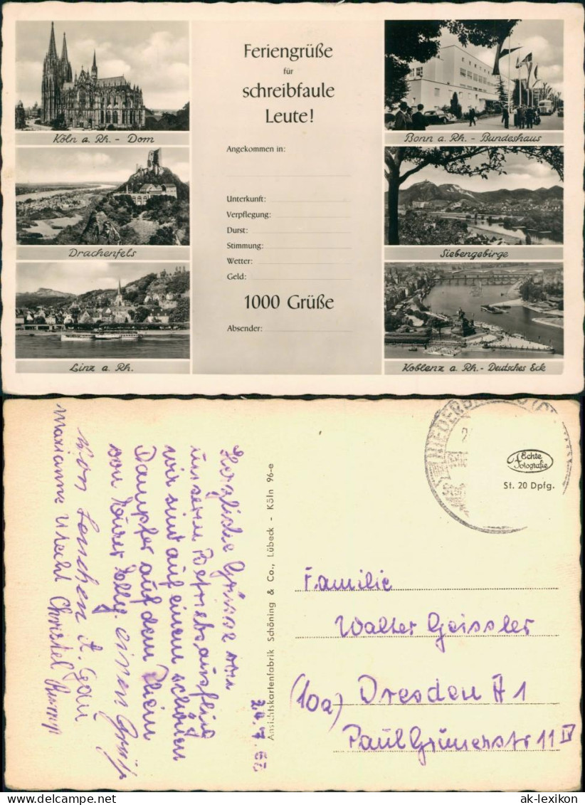 Königswinter Mehrbild-AK "Schreibfaule" Ua. Köln, Drachenfels,  1955 - Koenigswinter