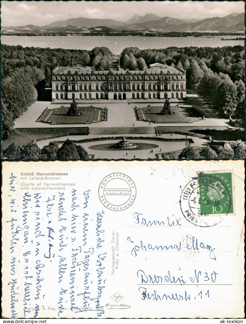 Chiemsee Herrenchiemsee Herreninsel Mit Schloss Aus D. Vogelschau 1960 - Chiemgauer Alpen