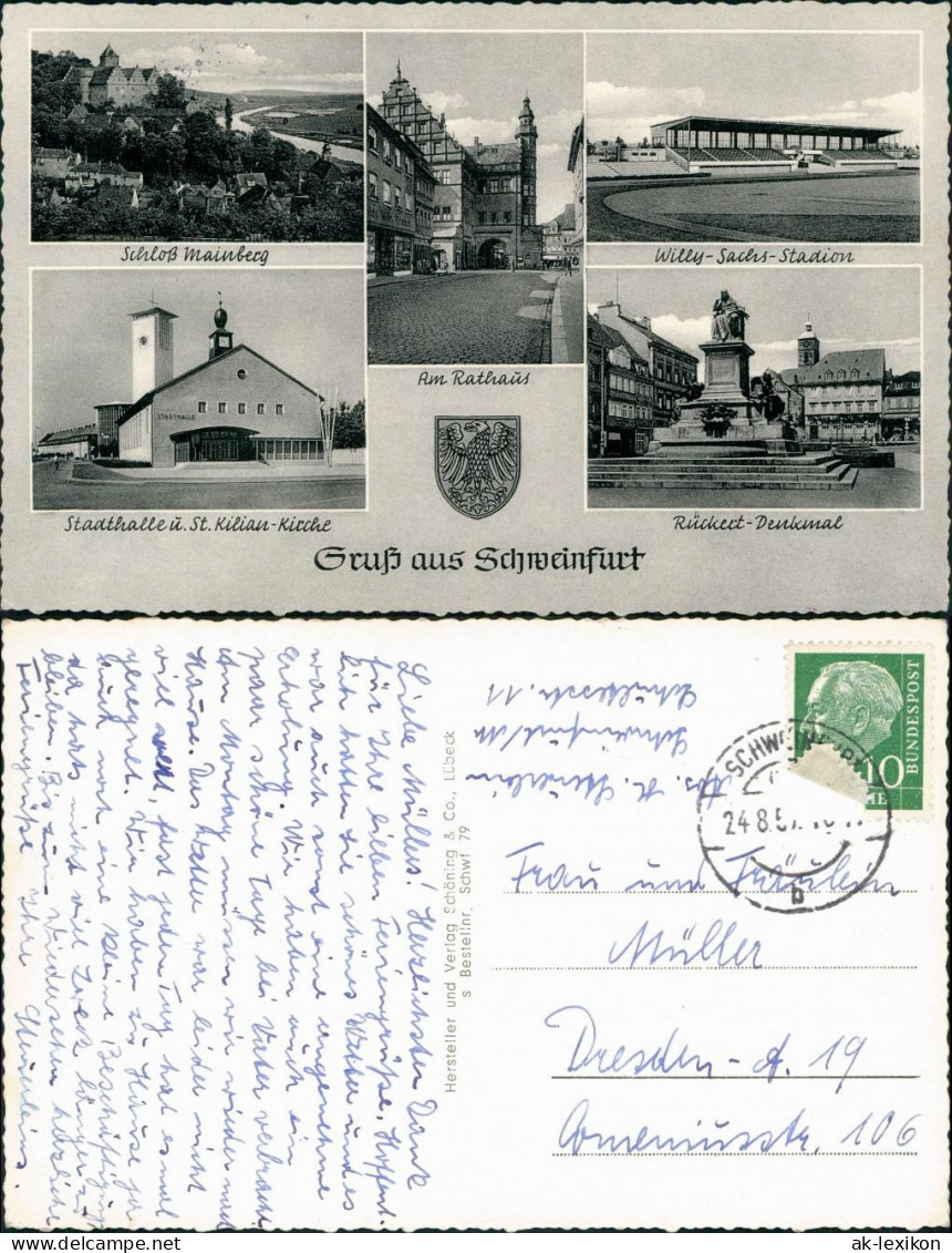 Ansichtskarte Schweinfurt Willy-Sachs-Stadion, Kirche Etc 1957 - Schweinfurt