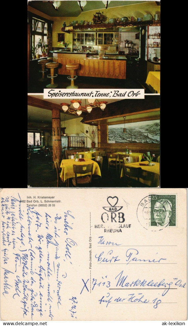 Ansichtskarte Bad Orb 2 Bild - Speiserestaurant - Tenne 1971 - Bad Orb