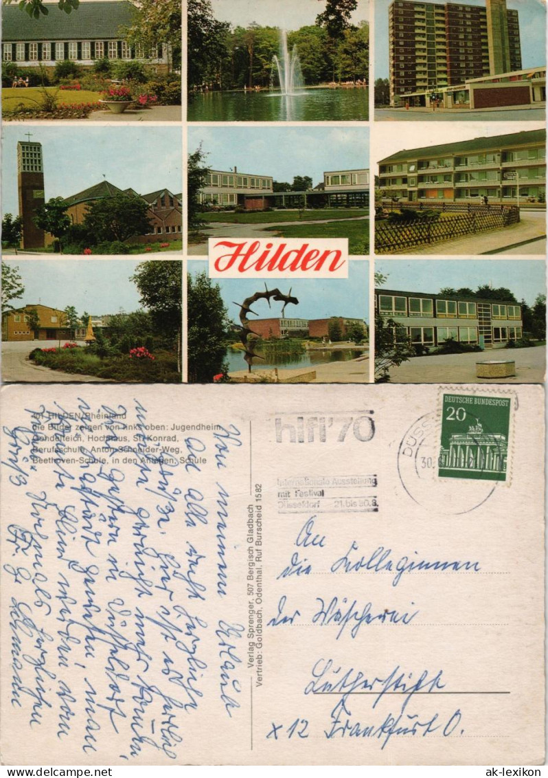 Ansichtskarte Hilden MB: Neubauten, Straße, Schule 1970 - Hilden