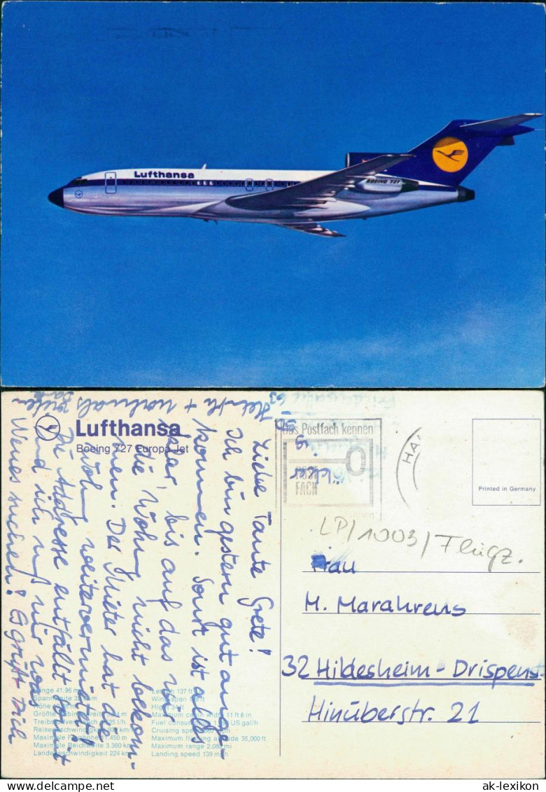 Ansichtskarte  Lufthansa Boeing 727 Europa Jet Flugwesen Flugzeug G1979 - 1946-....: Modern Era