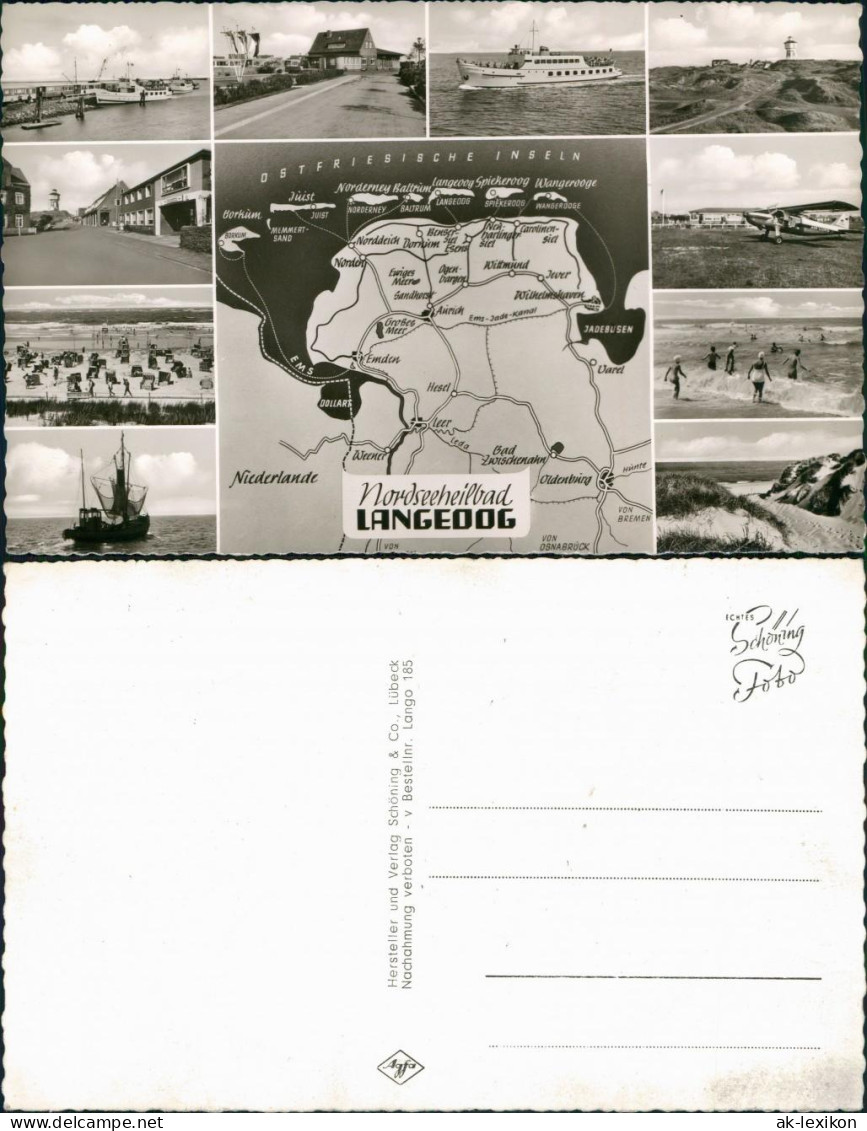 Ansichtskarte Langeoog Umgebungs-Landkarte Und Insel-Ansichten 1960 - Langeoog