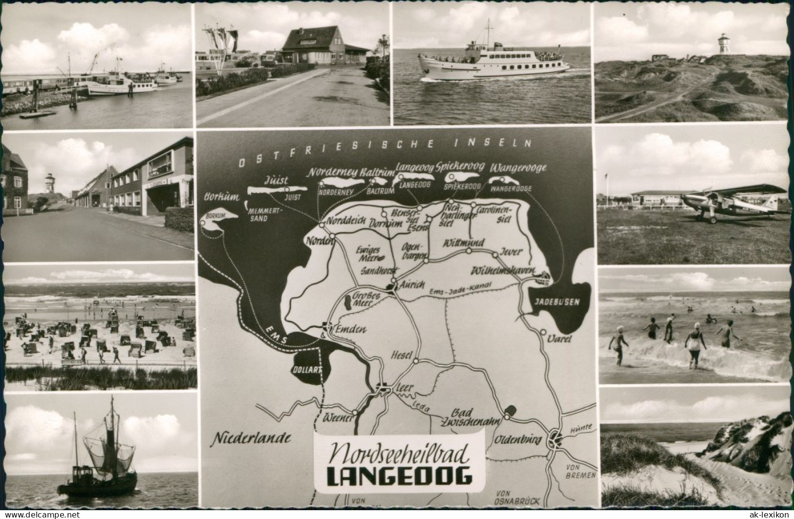 Ansichtskarte Langeoog Umgebungs-Landkarte Und Insel-Ansichten 1960 - Langeoog