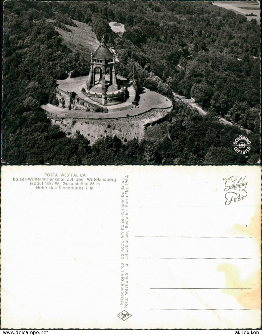 Ansichtskarte Porta Westfalica Luftbild Kaiser Wilhelm Denkmal 1961 - Porta Westfalica