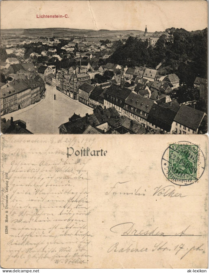 Ansichtskarte Callnberg-Lichtenstein (Sachsen) Straßenblick - Stadt 1909 - Lichtenstein