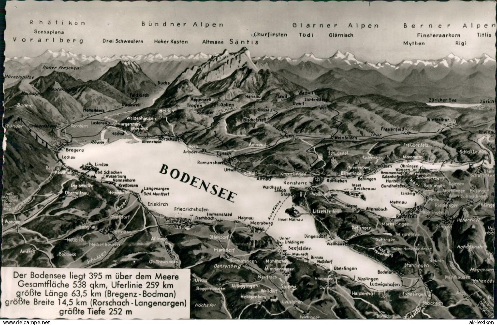 Ansichtskarte  Bodensee - Landkarte 1957 - Steamers