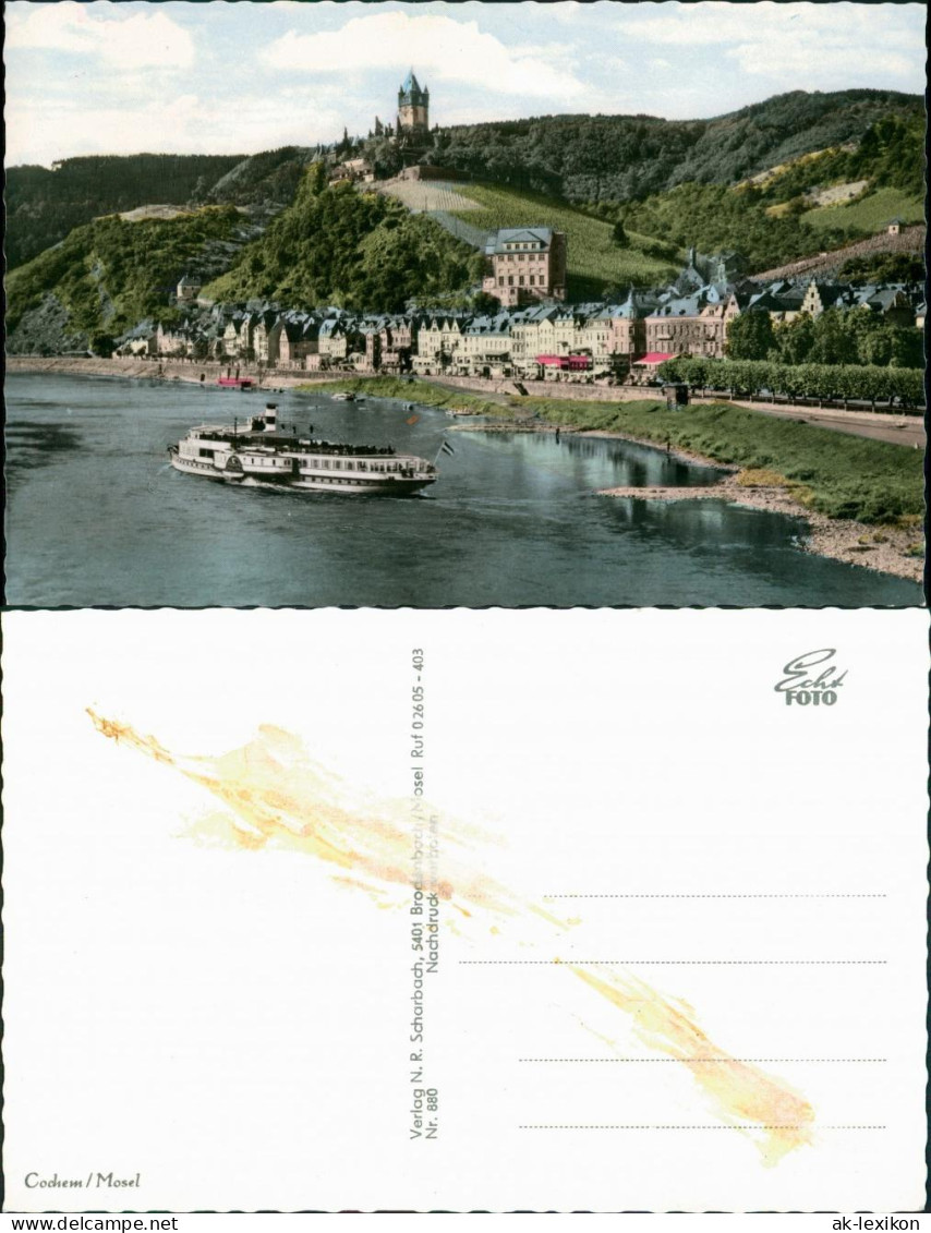 Cochem Kochem Panorama-Ansicht Mit Mosel Schiff Fahrgastschiff 1960 - Cochem