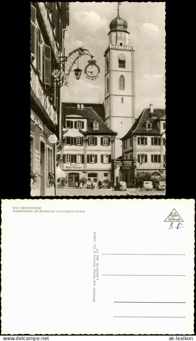 Bad Mergentheim Marktplatz Mit Kreis-Sparkasse Bank & Hotel, Autos 1959 - Bad Mergentheim