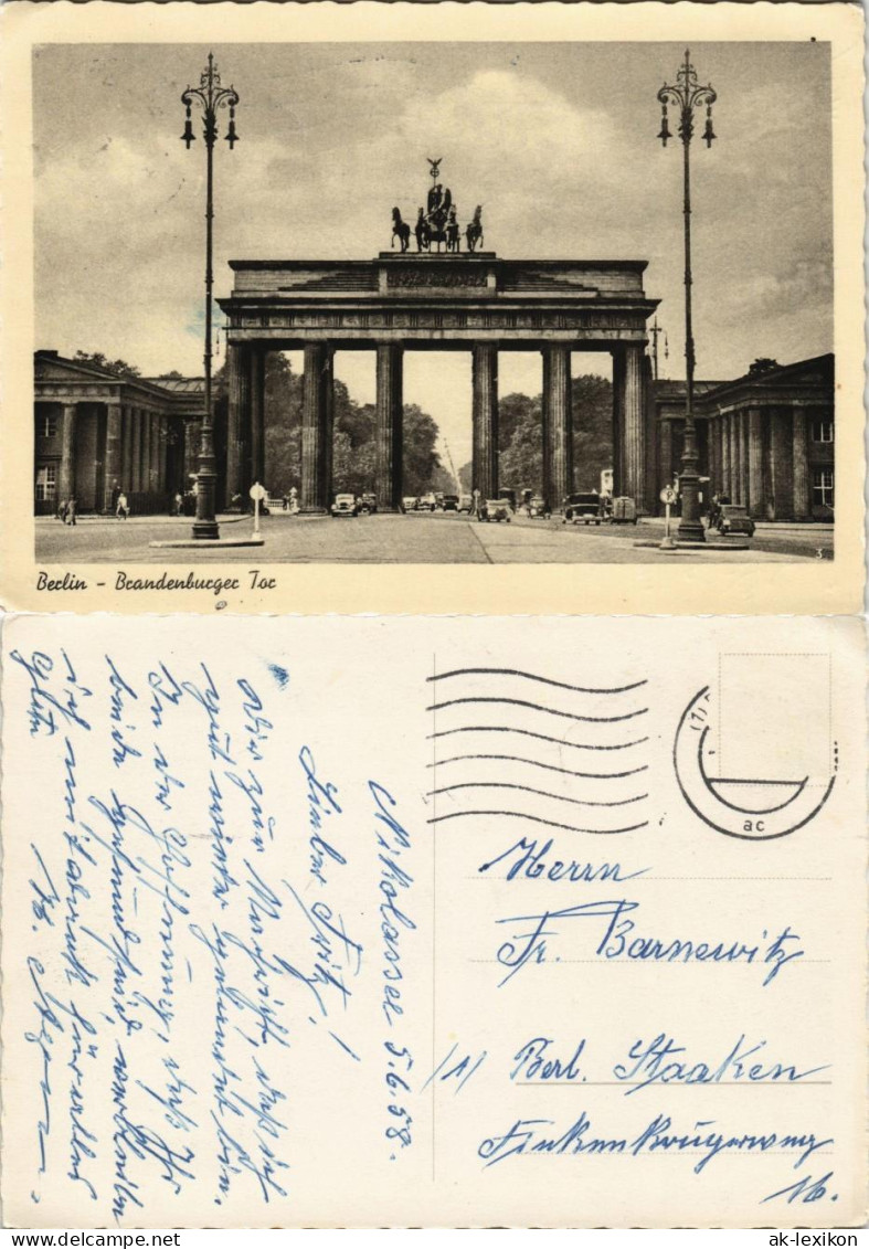Ansichtskarte Mitte-Berlin Brandenburger Tor, Verkehr 1958 - Brandenburger Tor
