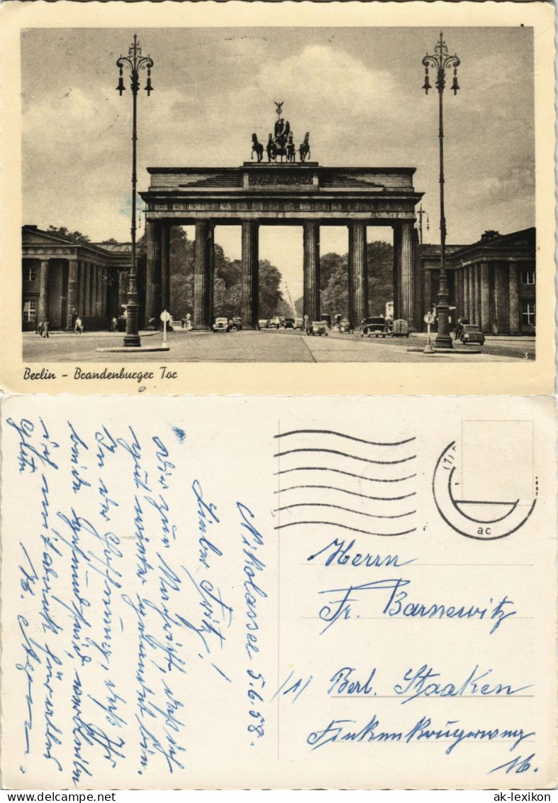 Ansichtskarte Mitte-Berlin Brandenburger Tor, Verkehr 1958 - Brandenburger Deur