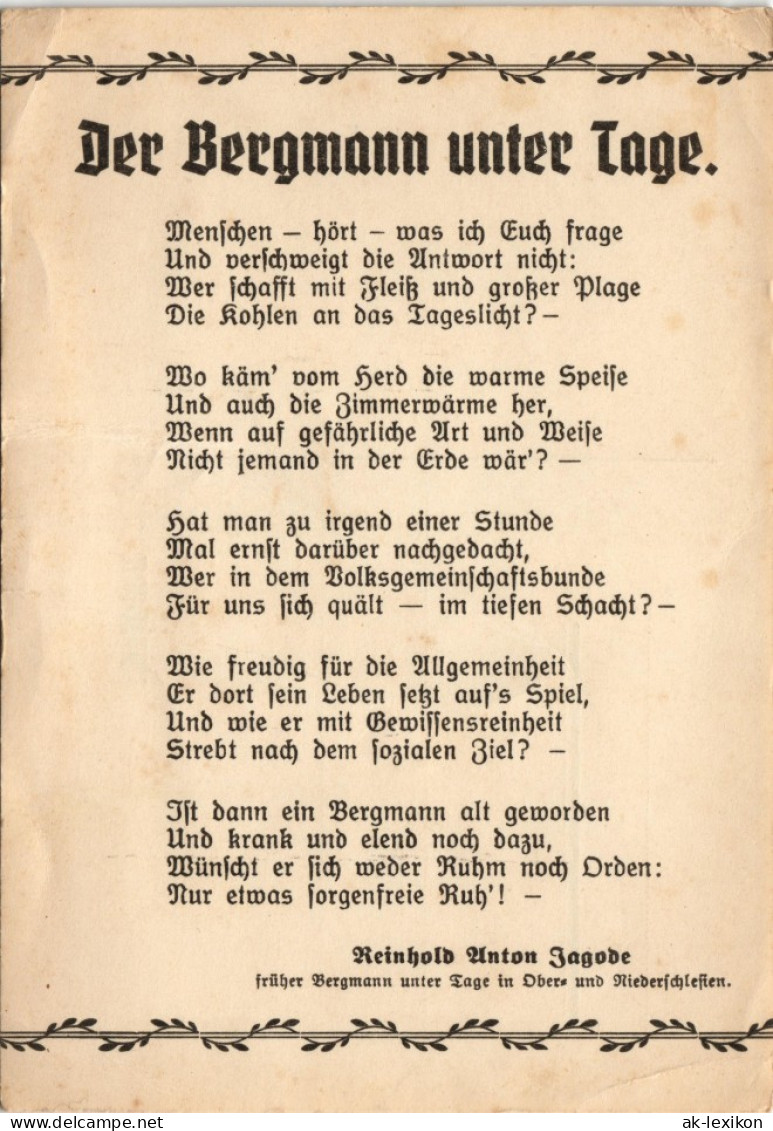 Bergbau/Tagebau Text Jagode Schlesien Der Bergmann Unter Tage 1928 - Non Classificati