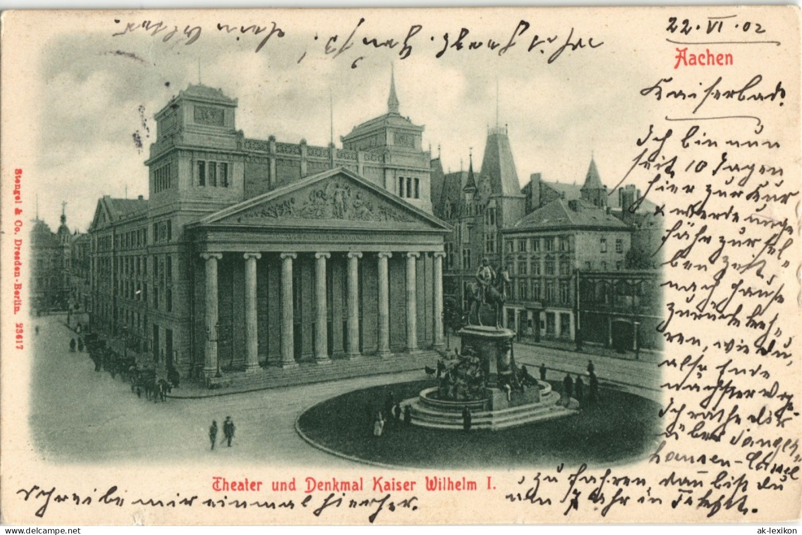 Ansichtskarte Aachen Theater Und Denkmal Kaiser Wilhelm I 1902 - Aachen