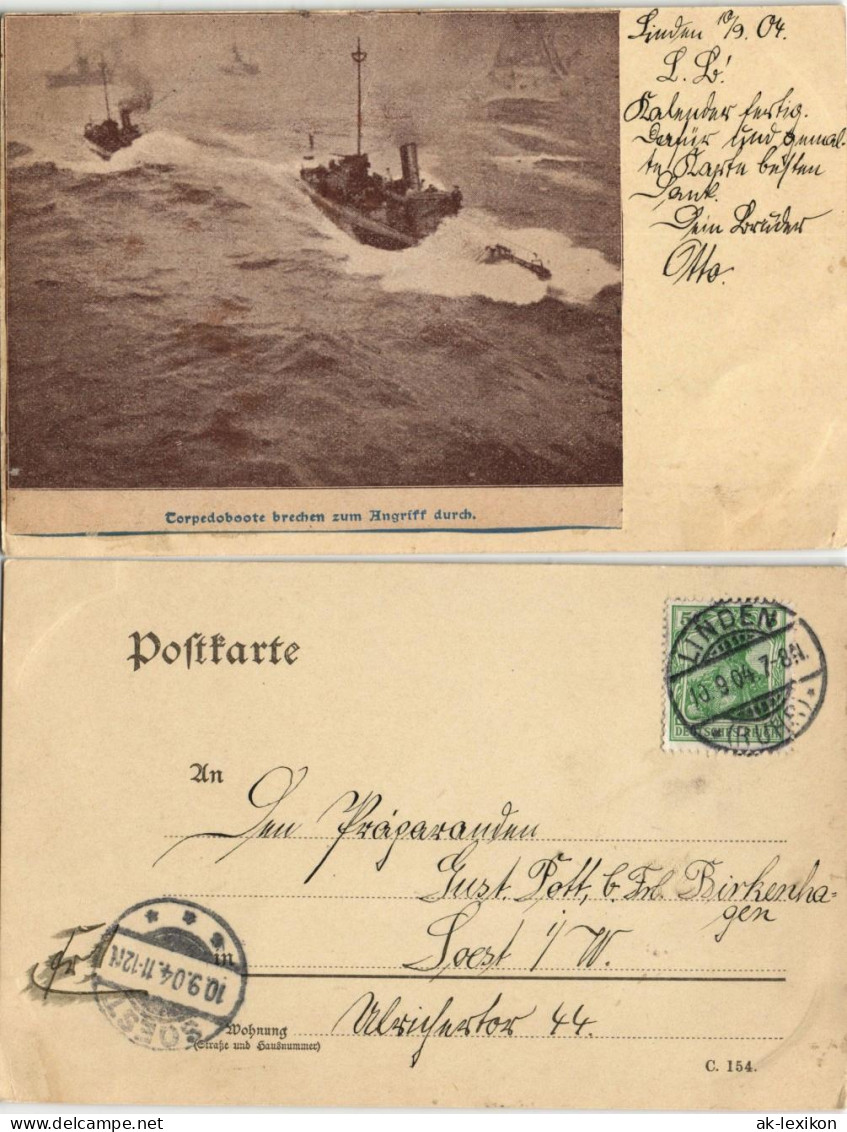 Schiffe Kriegsschiffe (Marine) Torpedoboote 1904  Gel. Linden Ruhr - Stempel - Warships