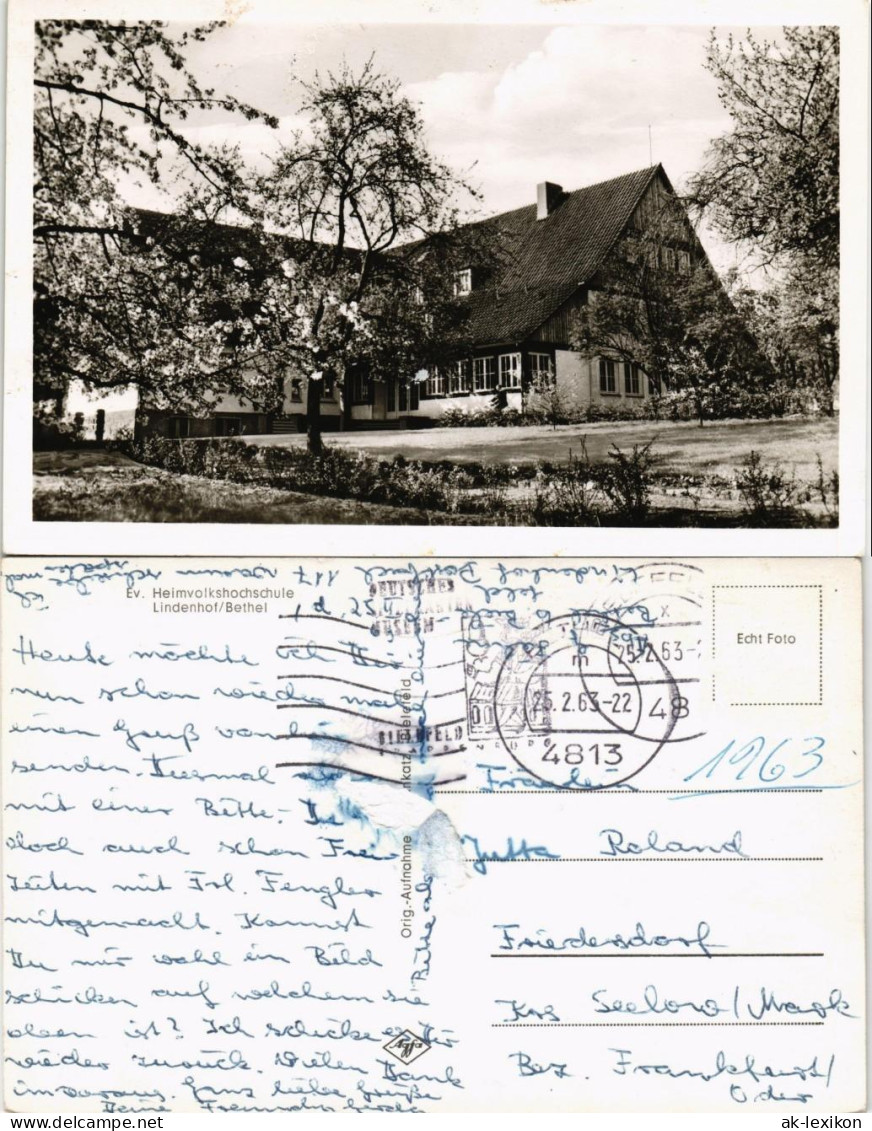 Ansichtskarte Bethel-Bielefeld Ev. Heimvolkshochschule Lindenhof/Bethel 1963 - Bielefeld