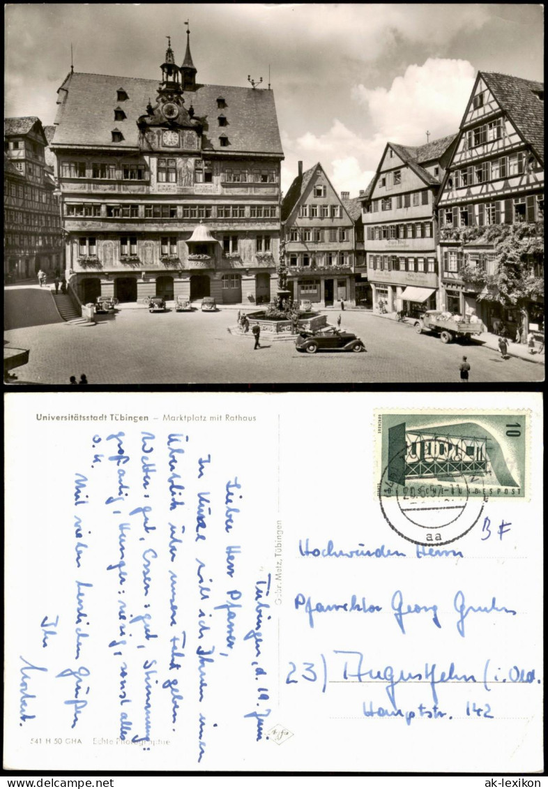 Ansichtskarte Tübingen Marktplatz Mit Rathaus, Alte Autos, Geschäfte 1957 - Tuebingen