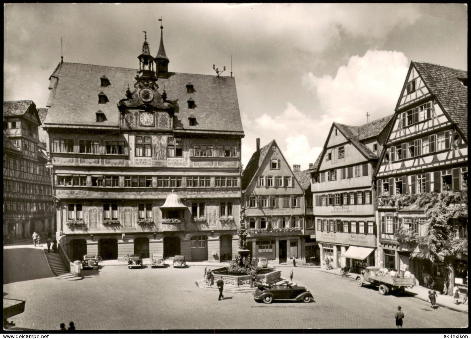 Ansichtskarte Tübingen Marktplatz Mit Rathaus, Alte Autos, Geschäfte 1957 - Tuebingen