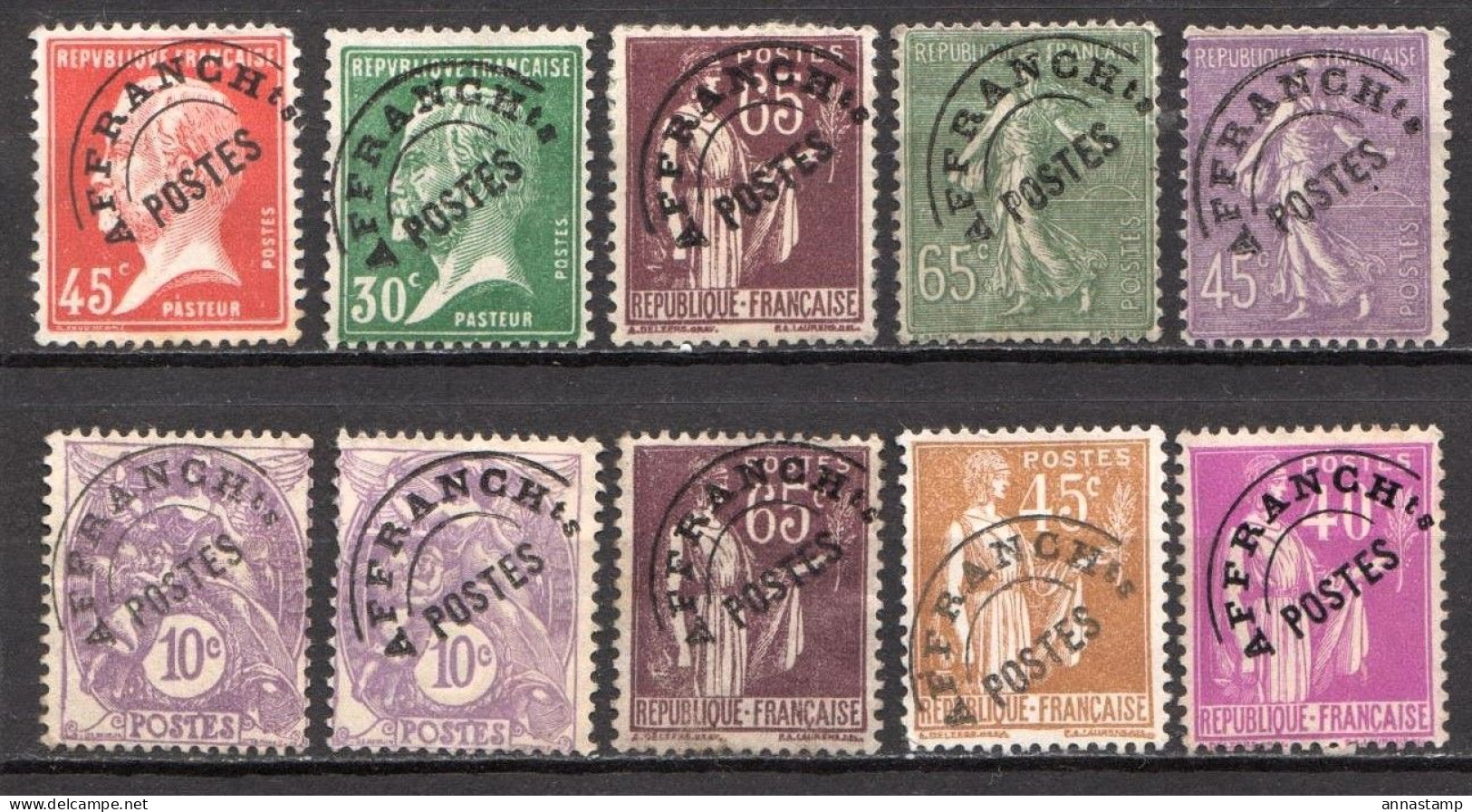 France 10 Prepaid ( Affranchts) Stamps, Mostly No Gum - 1964-1988