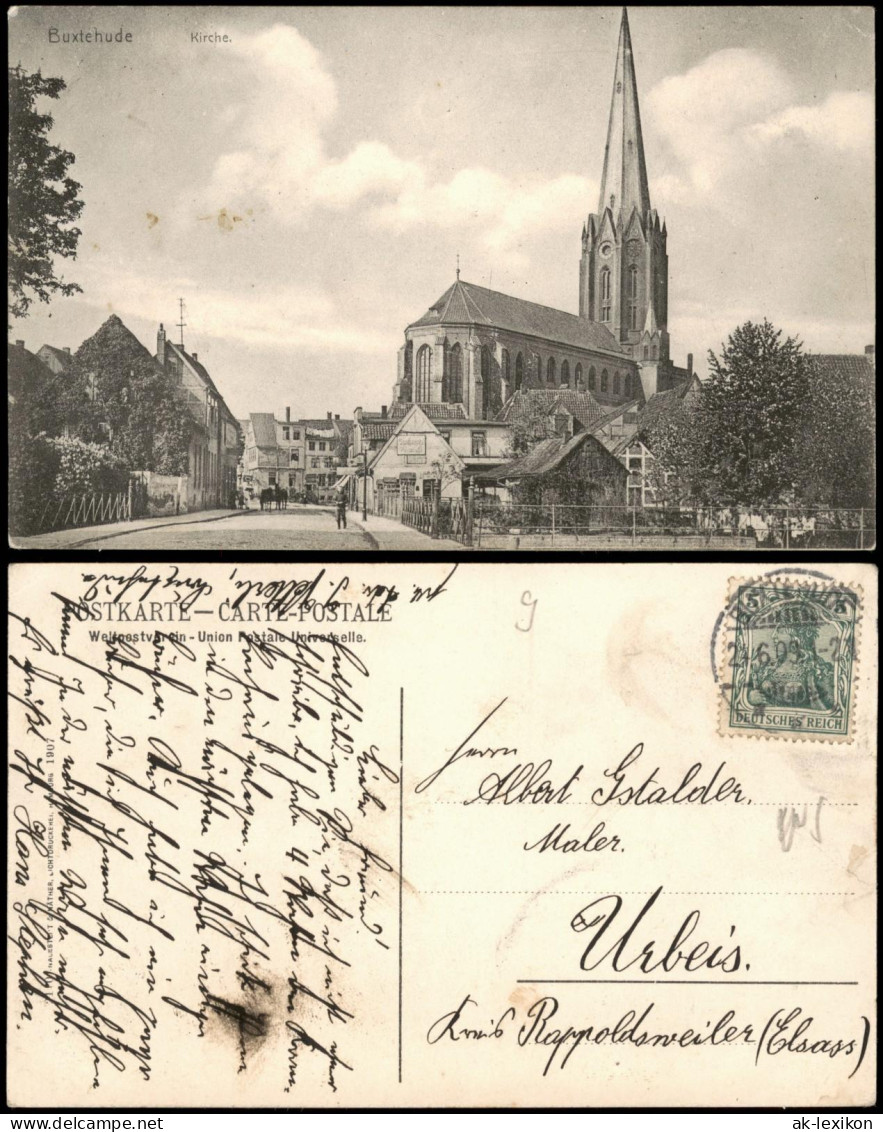 Ansichtskarte Buxtehude Straßenpartie - Kirche 1909 - Buxtehude