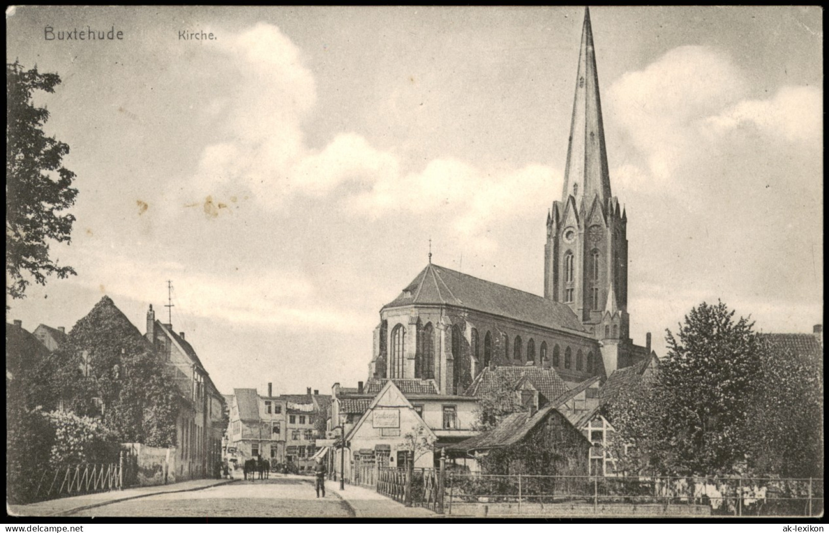 Ansichtskarte Buxtehude Straßenpartie - Kirche 1909 - Buxtehude