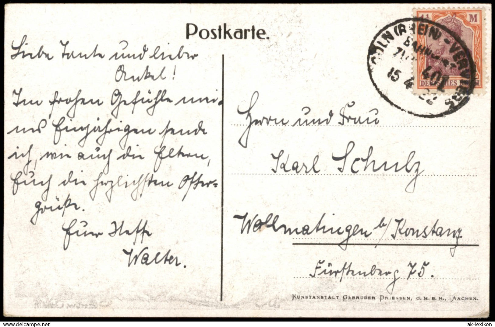 AK Aachen Künstlerkarte Hindenburgschule 1922  Gel. Bahnpost Köln Verviers - Aachen