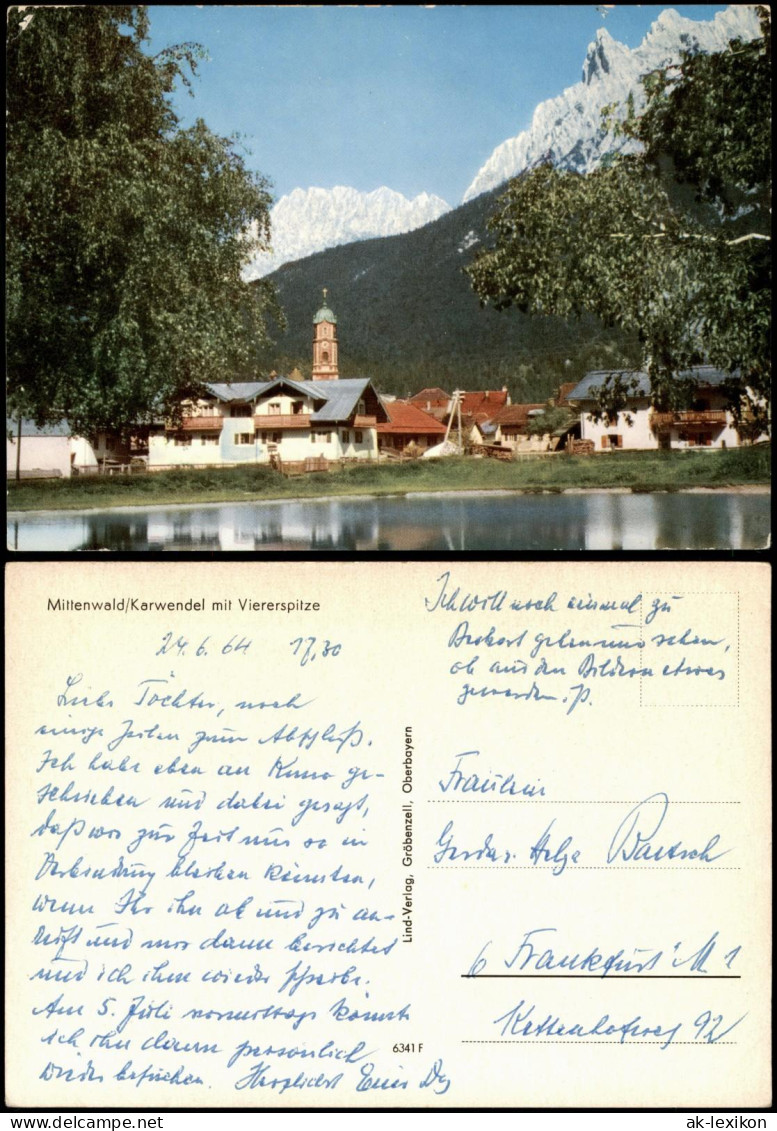 Ansichtskarte Mittenwald Stadt Mit Viererspitze 1963 - Mittenwald