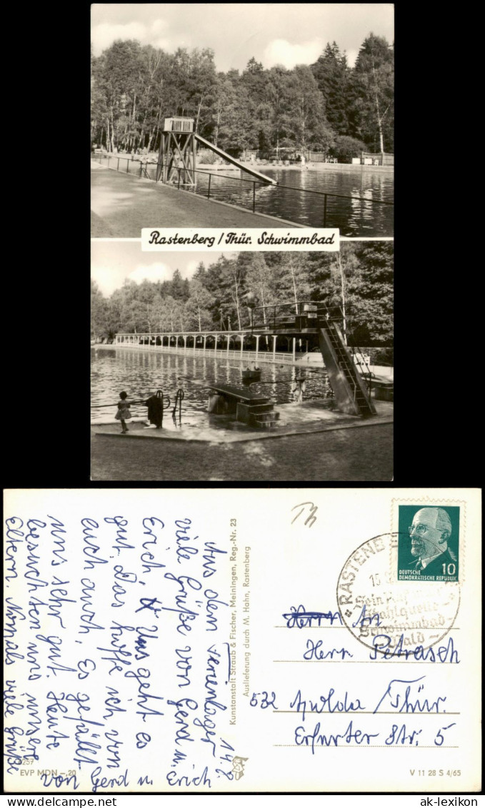 Rastenberg (Thüringen) Schwimmbad Thüringen, 2-Bild-Karte DDR 1965 - Rastenburg