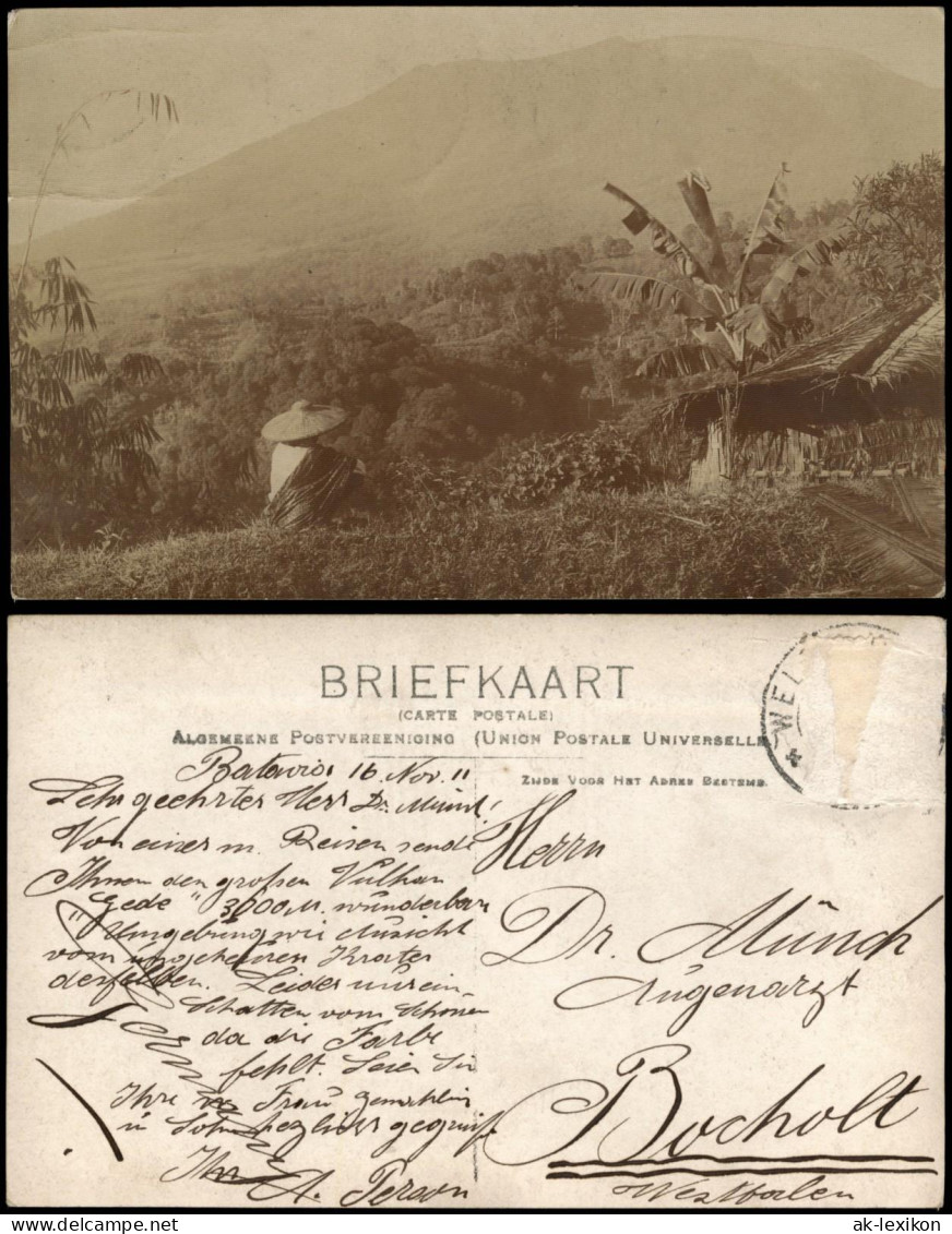 Jakarta Batavia Mann Vor Palmenhütte - Vulkan Indonesia Java 1911 Privatfoto - Indonesia