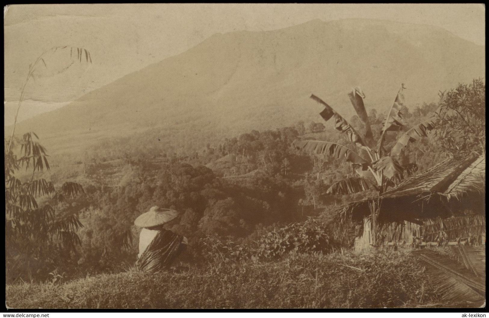 Jakarta Batavia Mann Vor Palmenhütte - Vulkan Indonesia Java 1911 Privatfoto - Indonesien