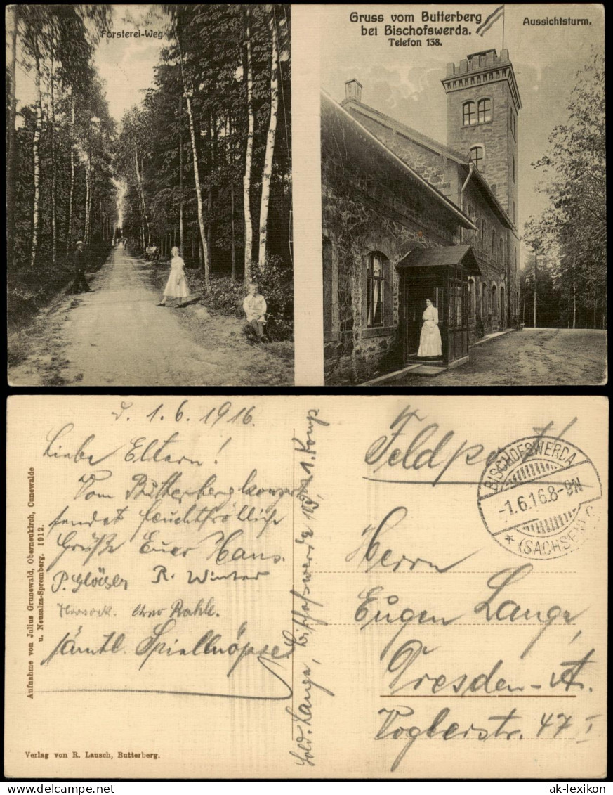 Ansichtskarte Bischofswerda 2 Bild Butterberg Und Försterei Weg 1916 - Bischofswerda