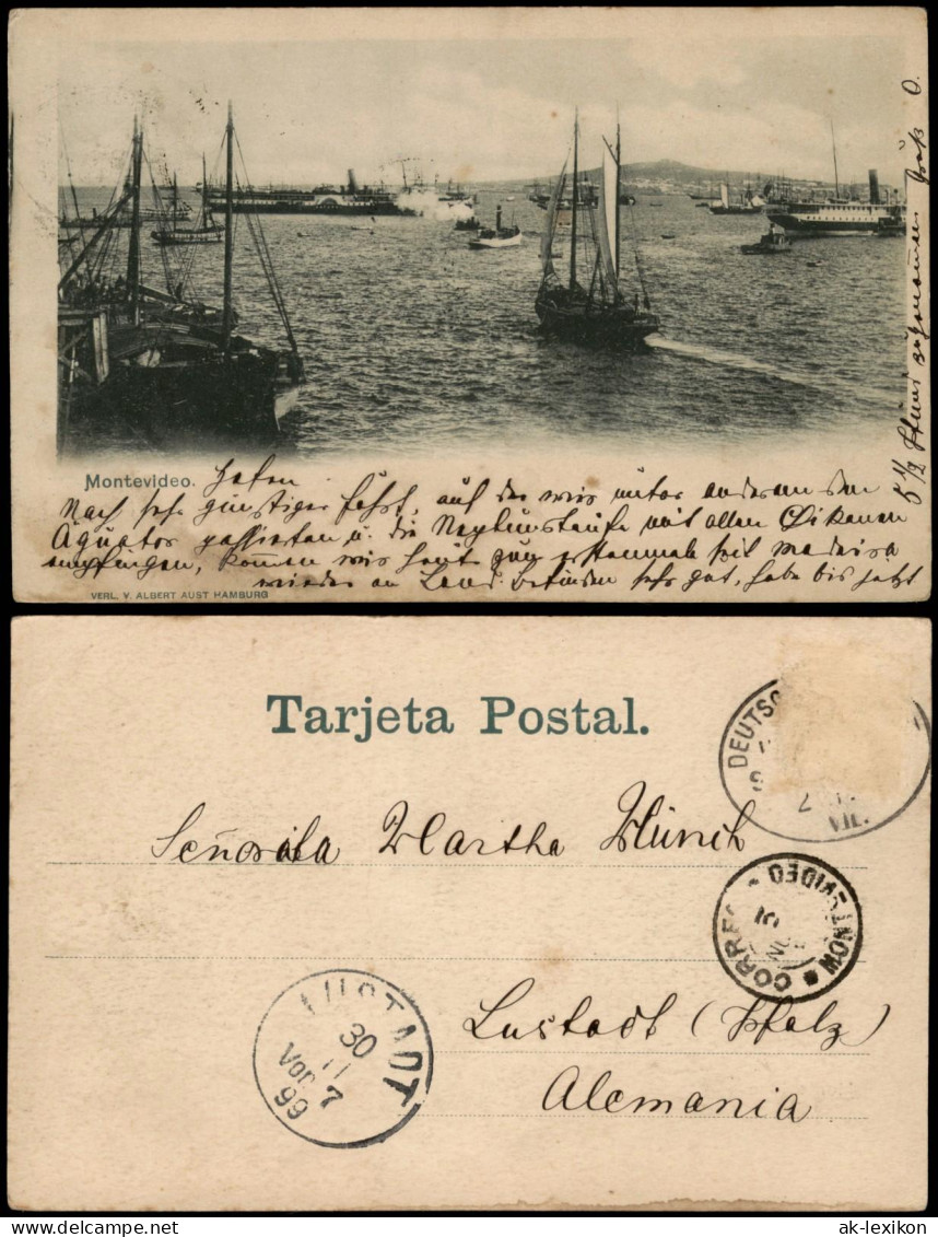 Postcard Montevideo Hafen Dampfer 1899 - Uruguay