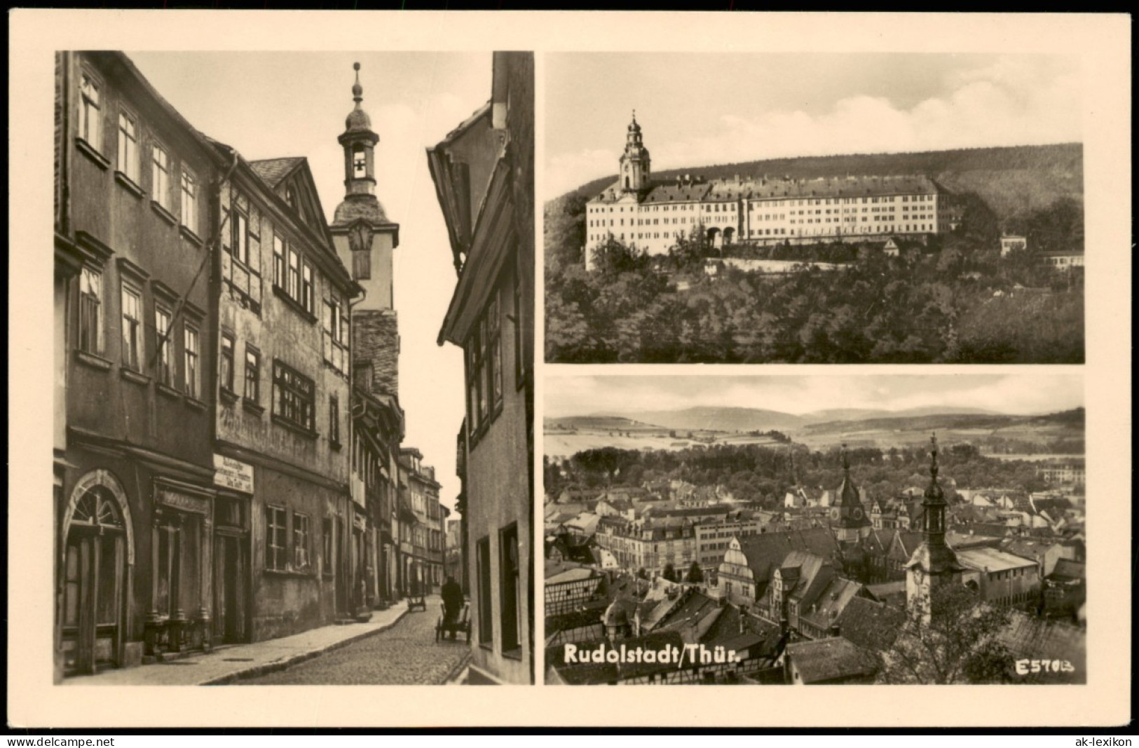 Ansichtskarte Rudolstadt Straße, Schloß, Totale 1957 - Rudolstadt