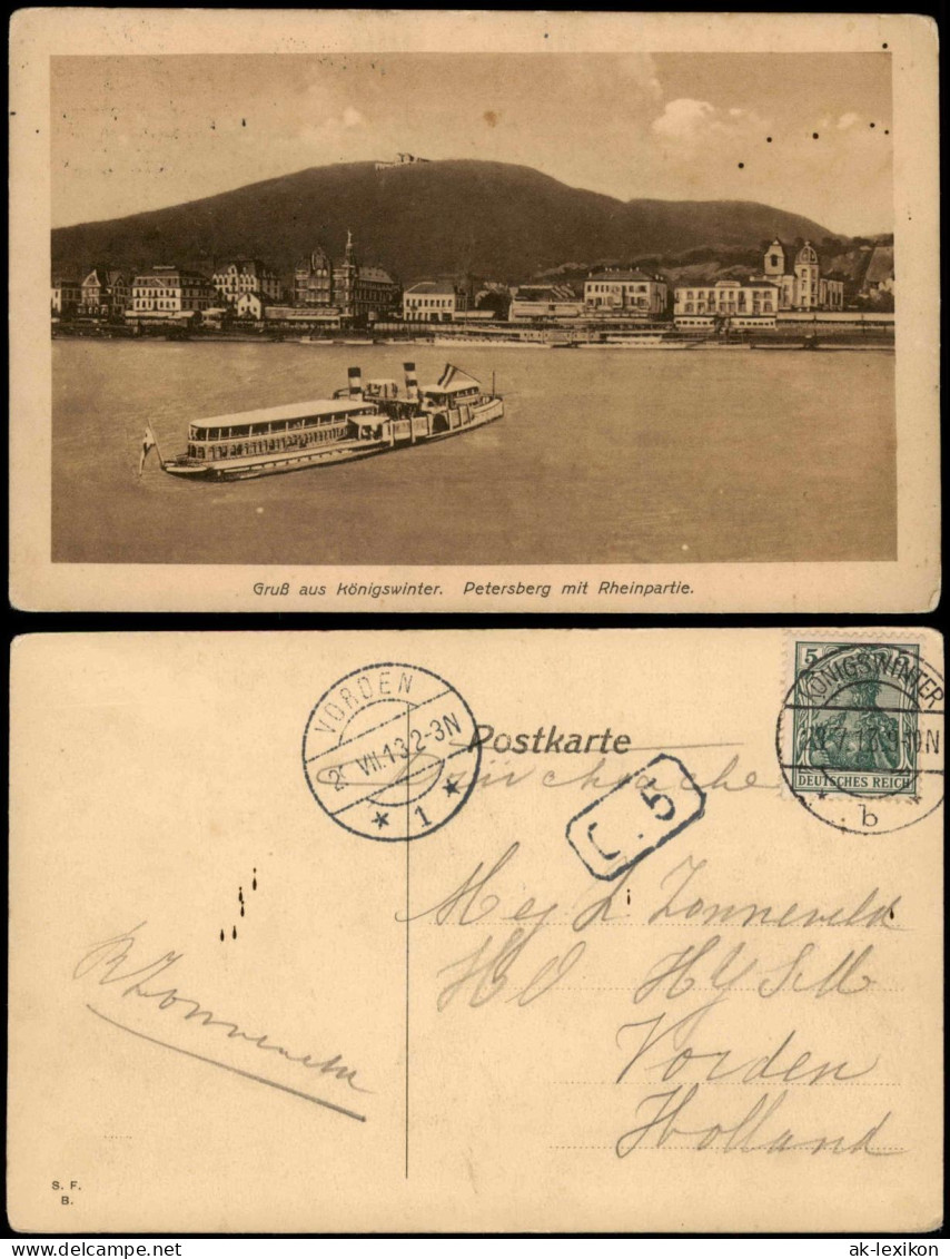 Ansichtskarte Königswinter Petersberg Mit Rheinpartie; Rhein Schiff 1913 - Koenigswinter