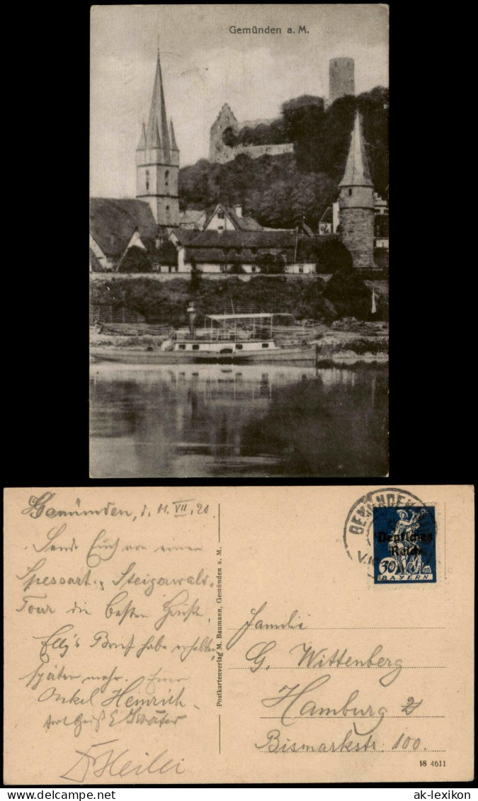 Ansichtskarte Gemünden A. Main Stadt, Schiff 1924 - Gemuenden