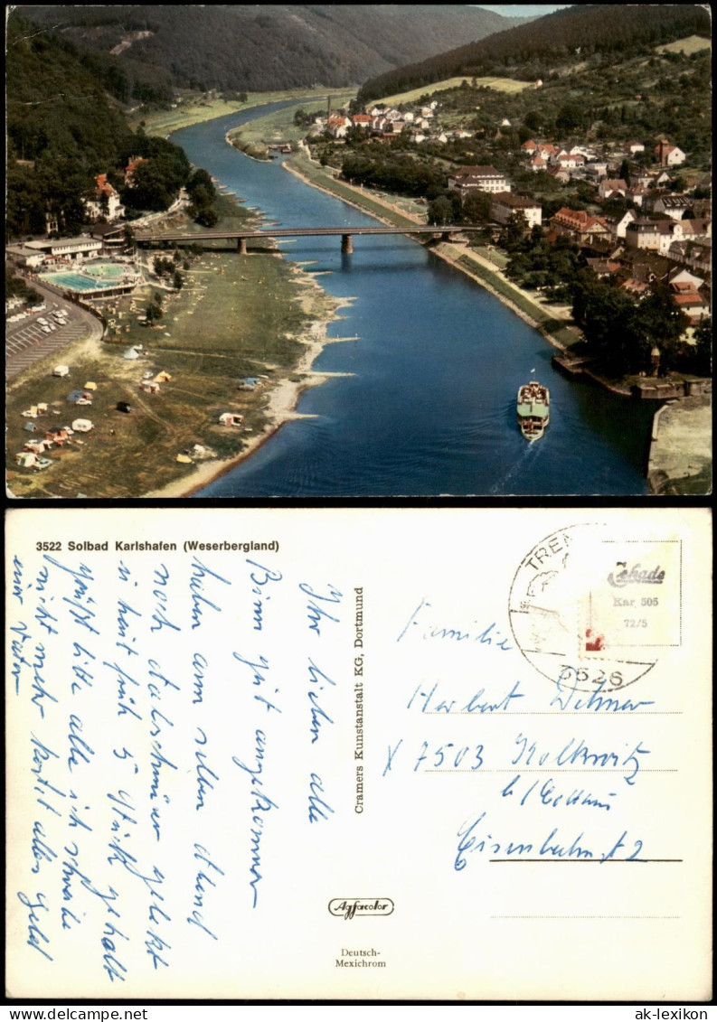 Ansichtskarte Bad Karlshafen Stadt, Dampfer Schwimmbad 1972 - Bad Karlshafen