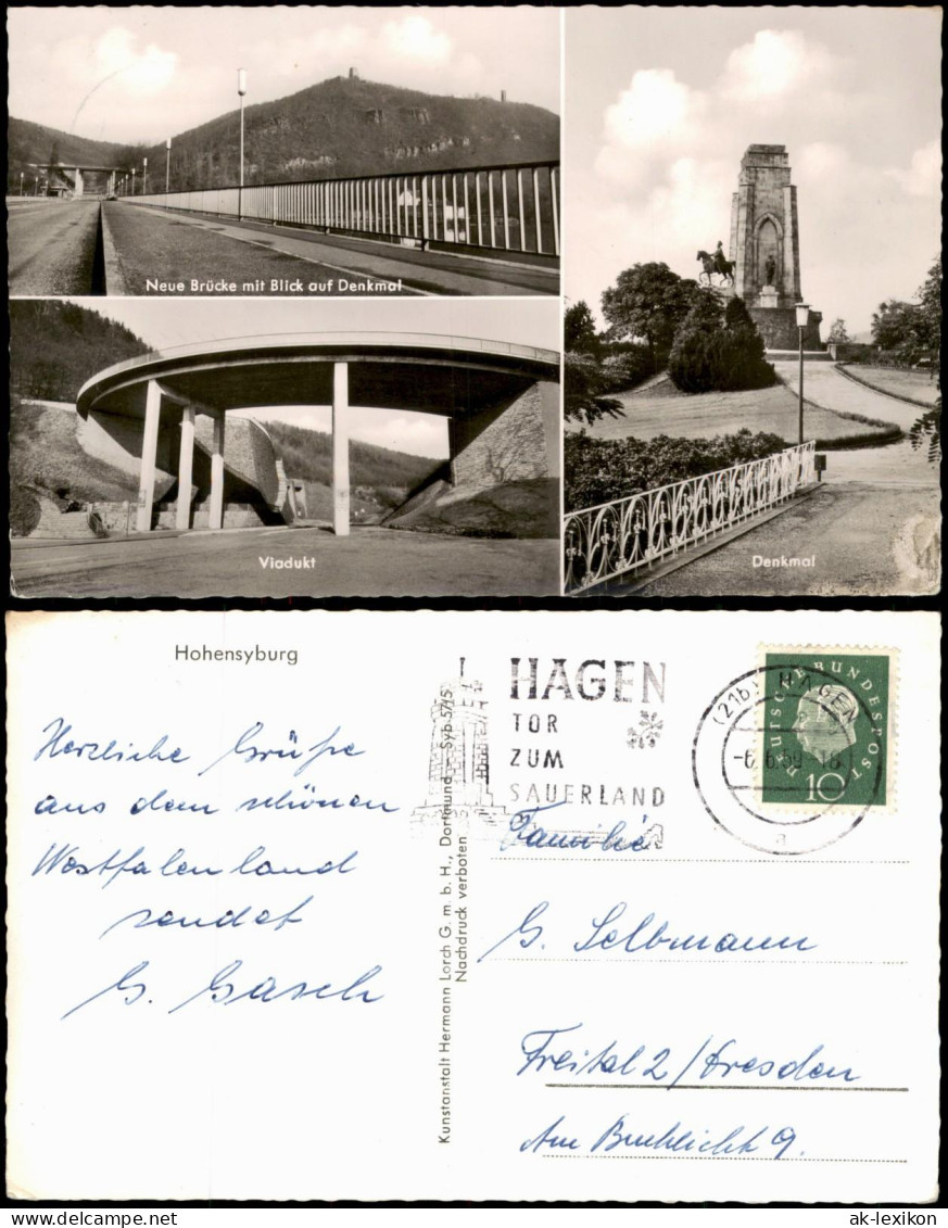 Ansichtskarte Syburg-Dortmund 3 Bild Hohensyburg Denkmal Brücke 1959 - Dortmund