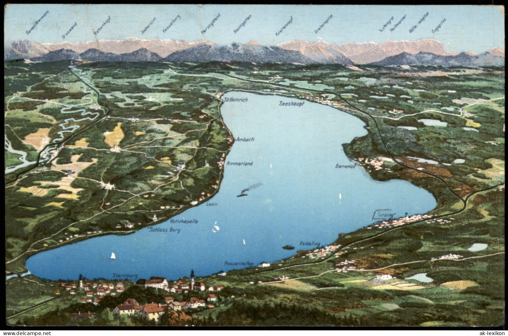 Ansichtskarte Starnberg Starnberger See Panorama Umgebungskarte 1922 - Starnberg