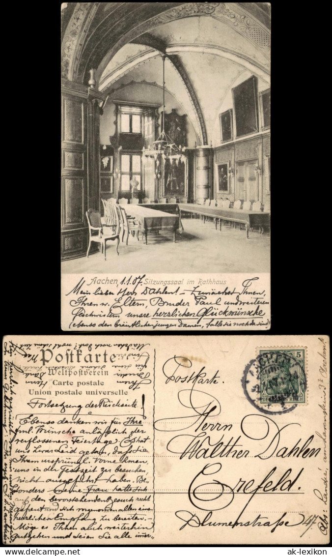 Ansichtskarte Aachen Rathaus Sitzungssaal Innenansicht 1907 - Aachen